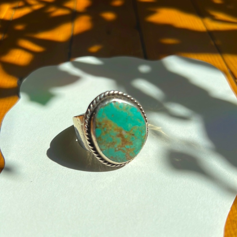 Southwest vintage turquoise and silver statement ring